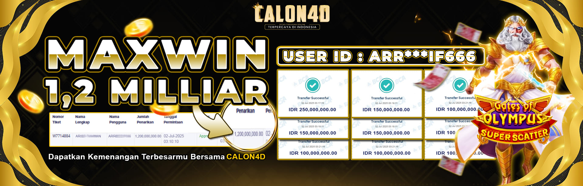 BUKTI KEMENANGAN BESAR DI CALON4D